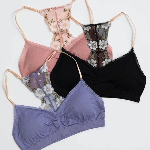 Pink Periwinkle Black Floral Lattice Bralette - Picture 1 of 5